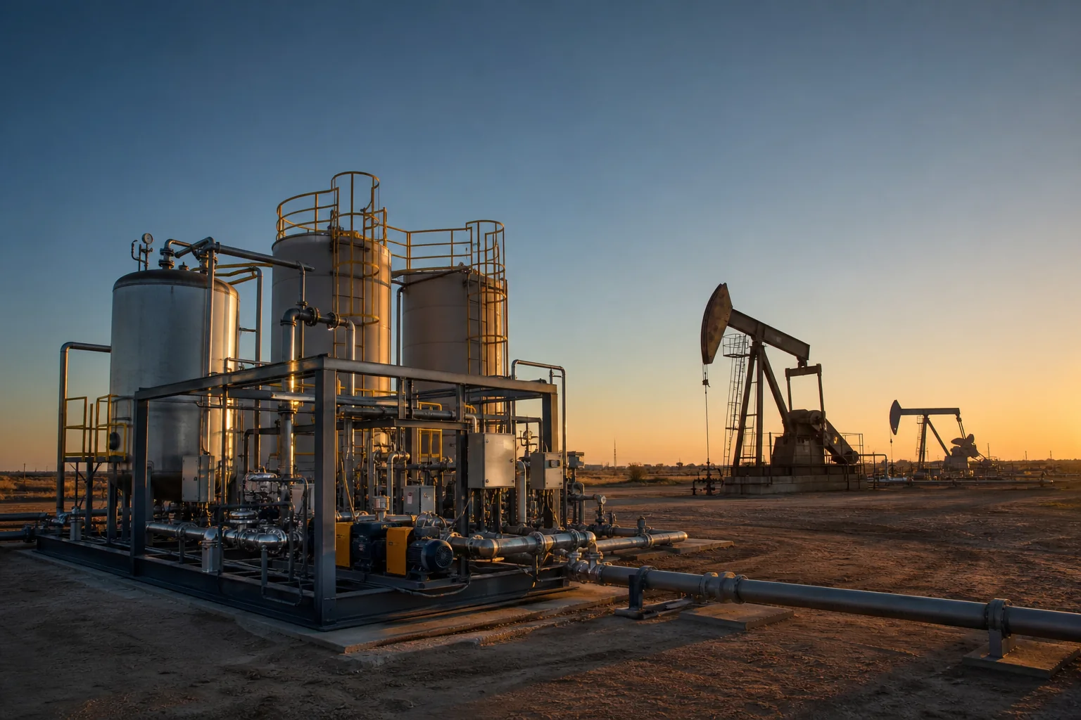 Oilfield polymer make-down and injection facility beside producing wells